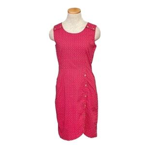 Mata Traders Dress Sleeveless Red White Dots Buttons Size XS
